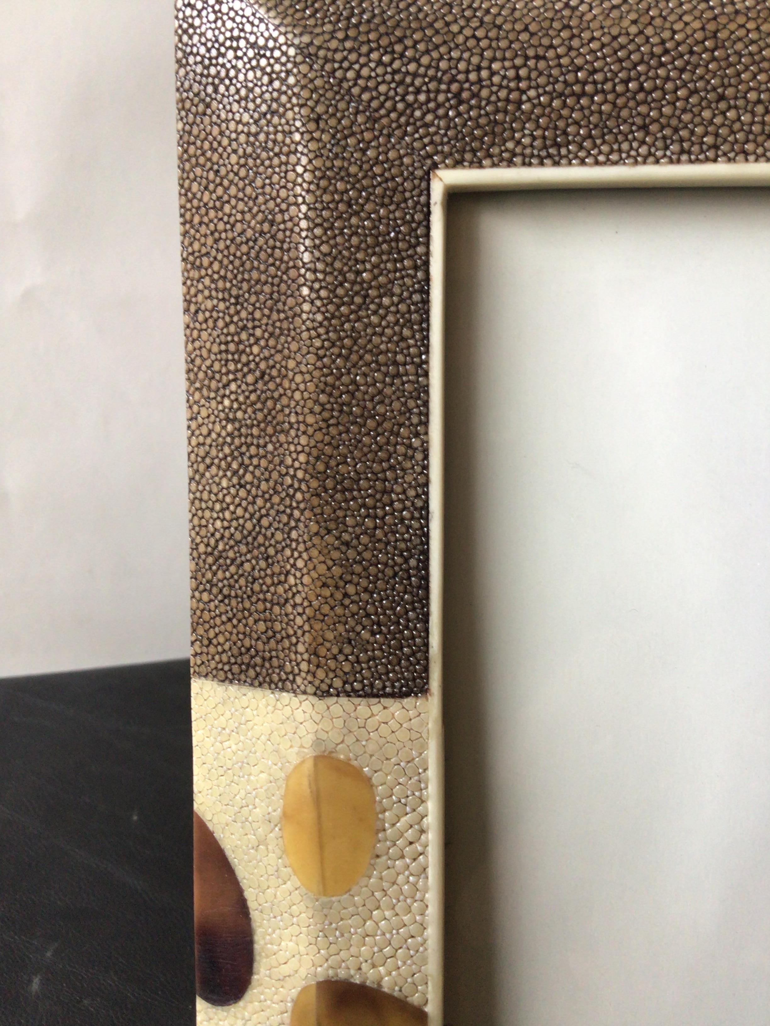 R&Y Augousti Shagreen and snakeskin frame. Opening is 9.5x7.5.