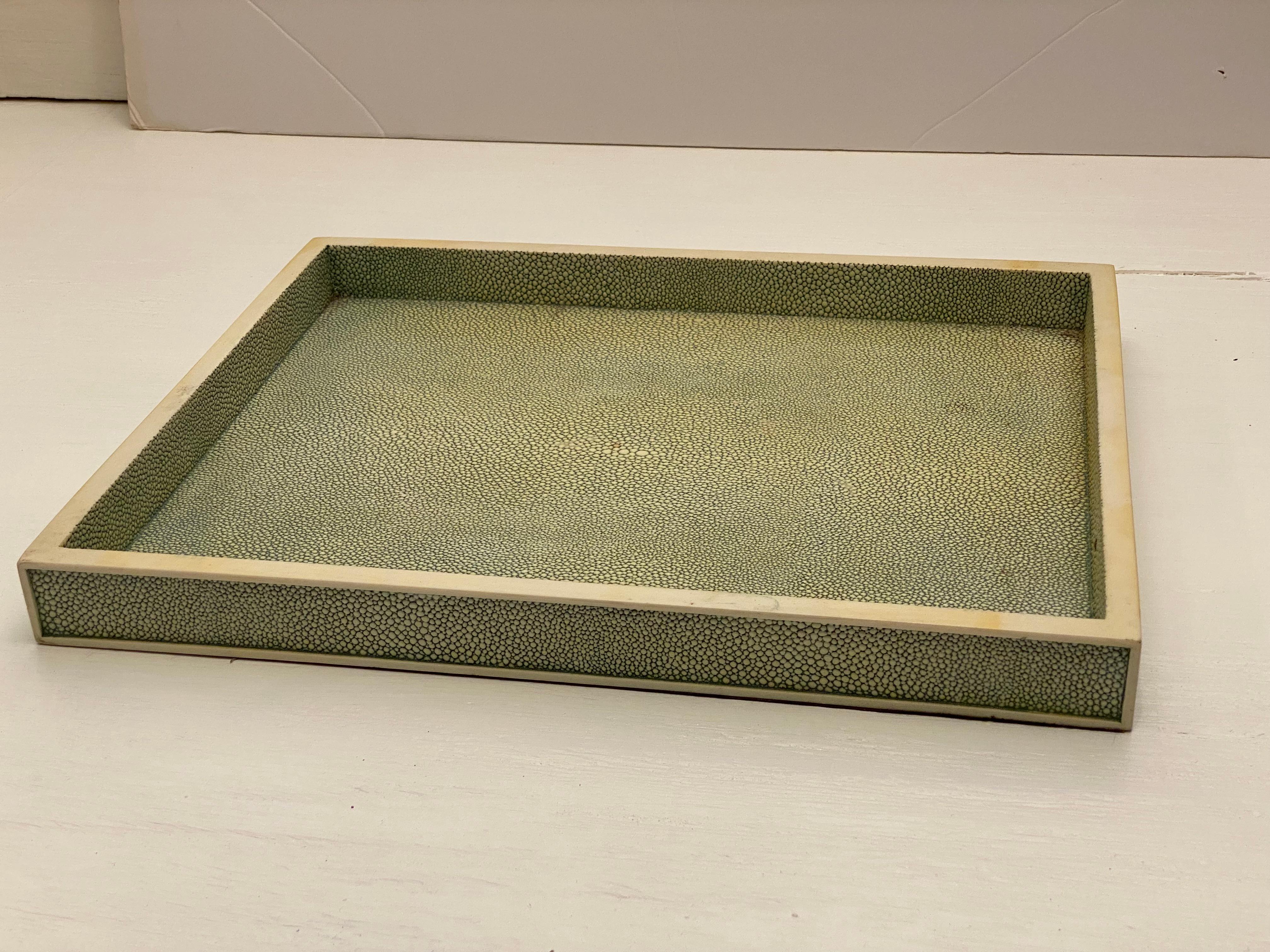 Shagreen tray, circa 1980. Most likely R & Y Augousti. Good overall condition with some fading and minor staining from age and use.

Approximately 12.88