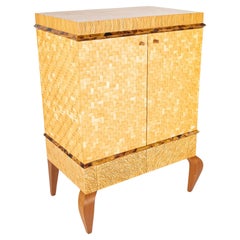 Retro R & Y Augousti Style Lacquered Bamboo, Pen Shell and Egg Shell Cabinet 