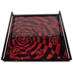 R & Y Augousti Tray with Geometric Inlays of Red and Black Lacquered Pen Shell