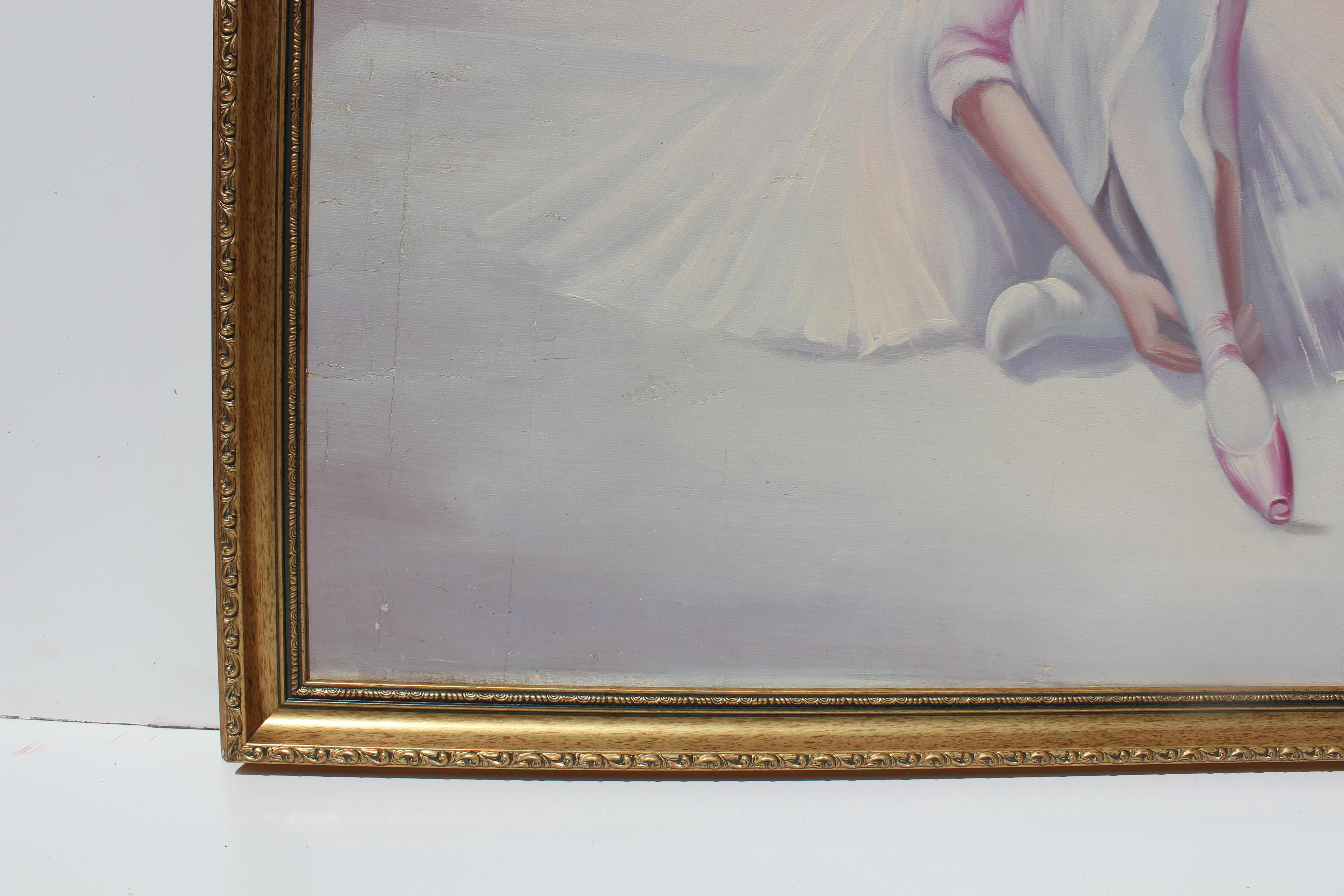 Großes Vintage-Ölgemälde auf Leinwand, R.Young, Ballerina, signiert, gerahmt – Painting von R. Young