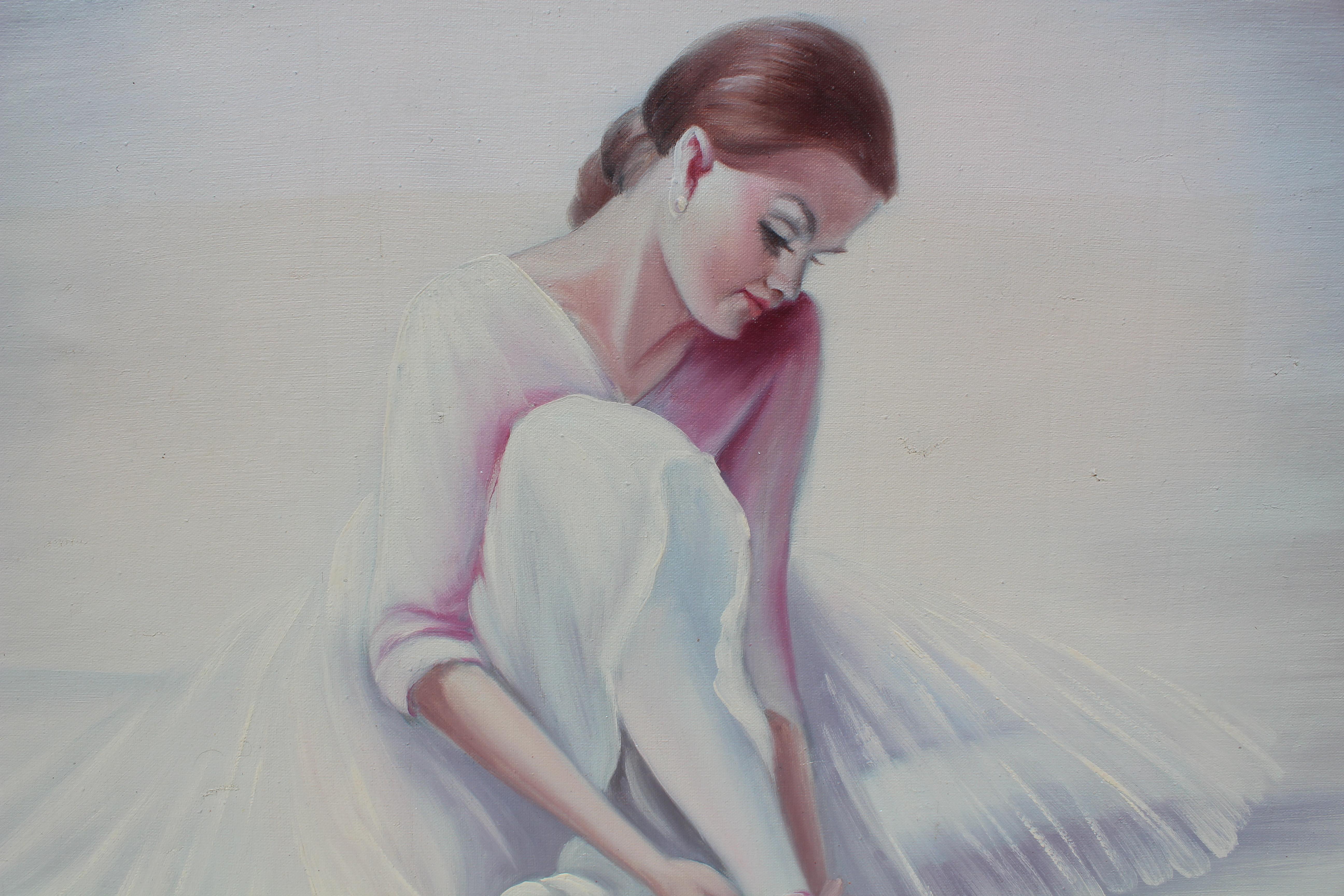 Großes Vintage-Ölgemälde auf Leinwand, R.Young, Ballerina, signiert, gerahmt im Angebot 1