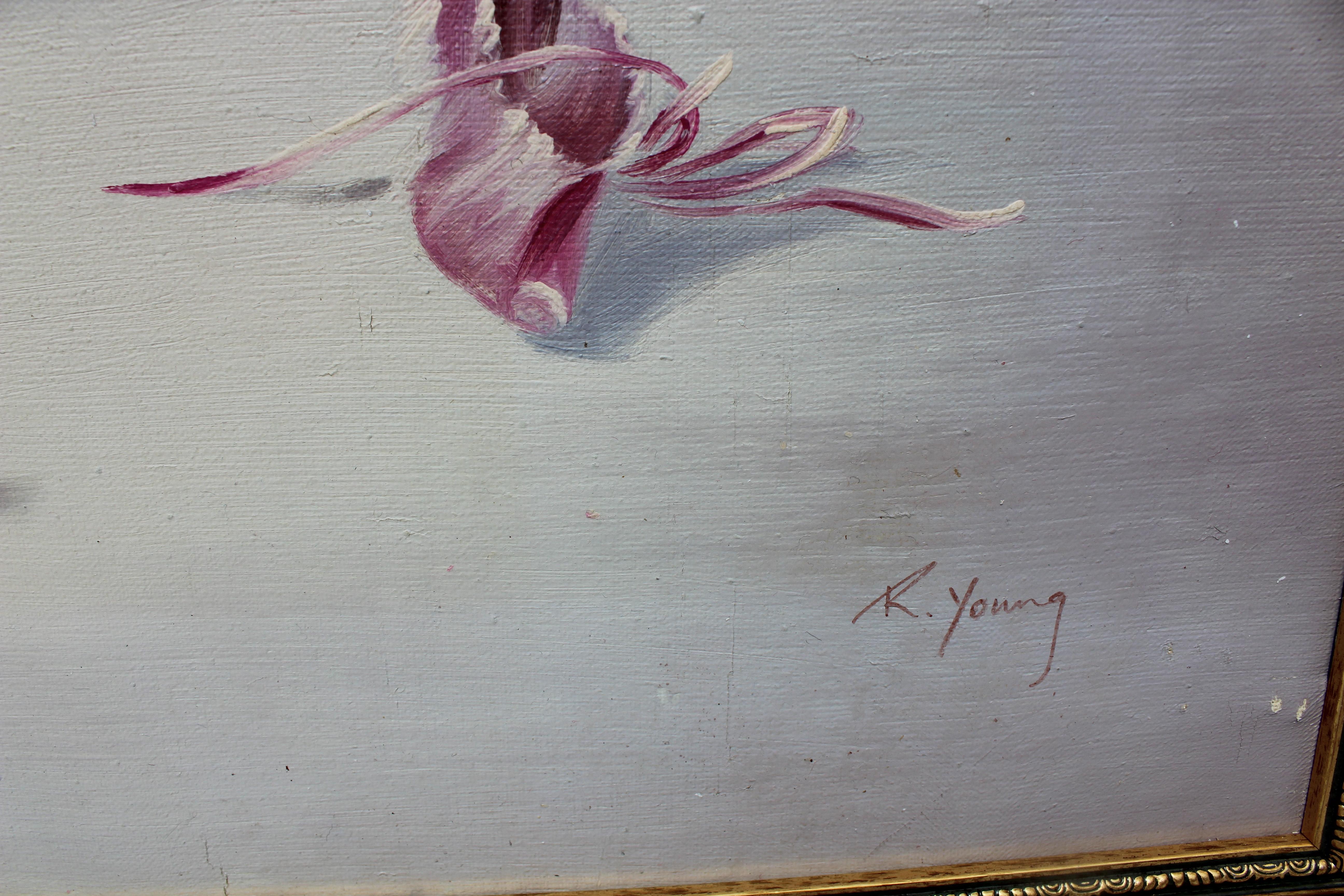 Großes Vintage-Ölgemälde auf Leinwand, R.Young, Ballerina, signiert, gerahmt im Angebot 2