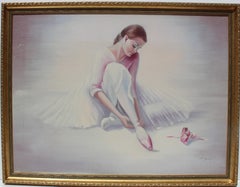 Large vintage oil painting on canvas, R.Young, ballerina, signed, framed