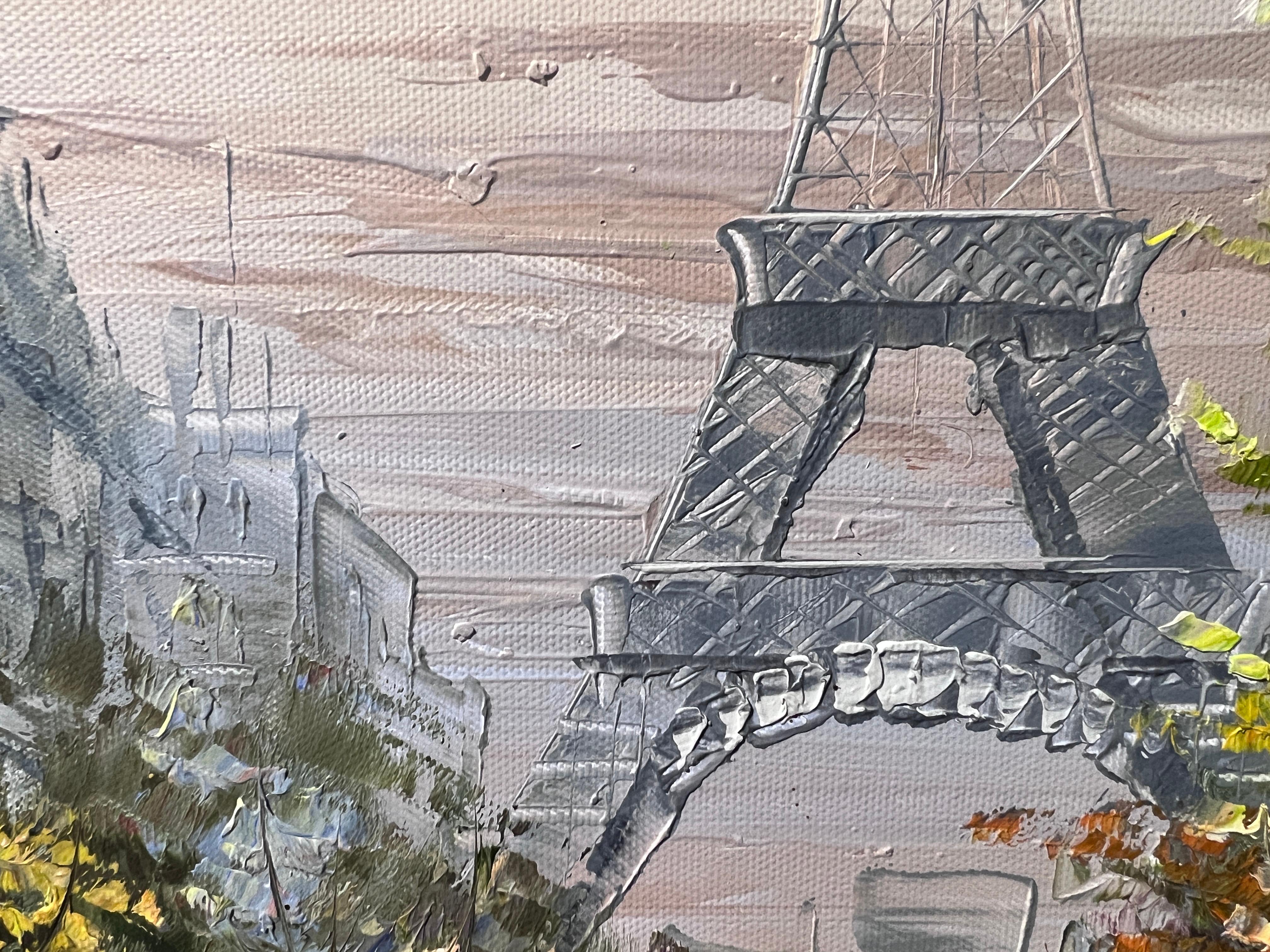 R.Young Large oil painting on canvas Paris street view, Unframed, Eiffel Tower 1