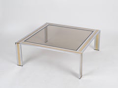 R. Zevi Large Square Coffee Table in Brass, Chrome and Smoked Glass, Italy 1970s