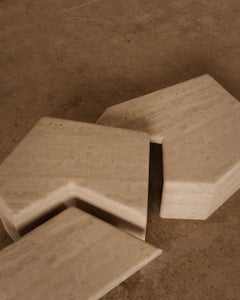 R.01 Stone Cocktail Tables / Set of 3 / Travertino Classico by Lusano