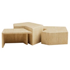 R.01 Stone Cocktail Tables / Set of 3 / Travertino Classico by Lusano