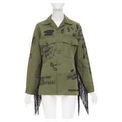 R13 2019 : Chemise militaire olive à franges, brodée, issue de surplus et réutilisée, taille OS
