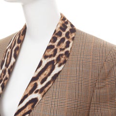 R13 2019 Runway Shawl brown wool leopard shawl collar check blazer S