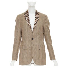 R13 2019 Runway Shawl brown wool leopard shawl collar check blazer S