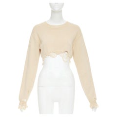 R13 2023 Destroyed Cropped Pullover khaki cotton distressed sweater S