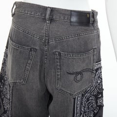 R13 2024 Venti black paisley raw hem drop crotch loose boyfriend jeans 23"