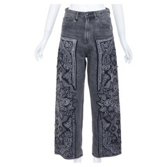 R13 2024 Venti black paisley raw hem drop crotch loose boyfriend jeans 23"
