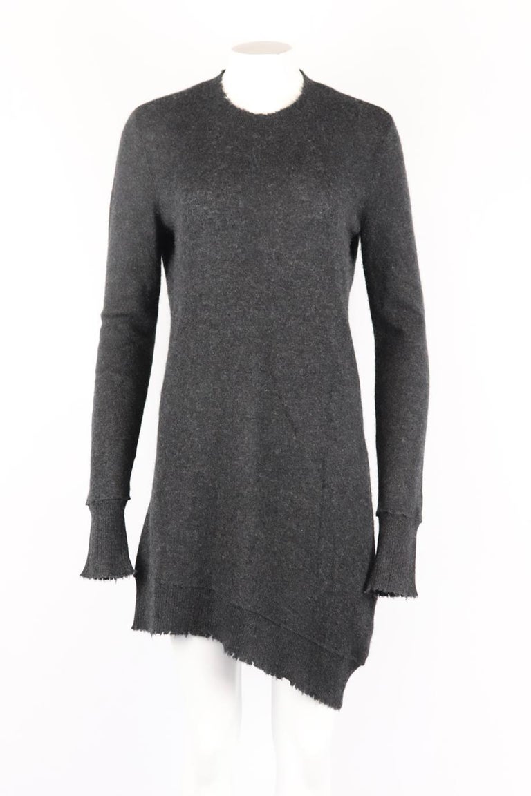 R13 asymmetric distressed cashmere mini dress. Grey. Long sleeve, crewneck. Slips on. 100% Cashmere. Size: Medium (UK 10, US 6, FR 38, IT 42). Bust: 39 in. Waist: 36 in. Hips: 38 in. Length: 39 in. Very good condition - As new condition, no sign of