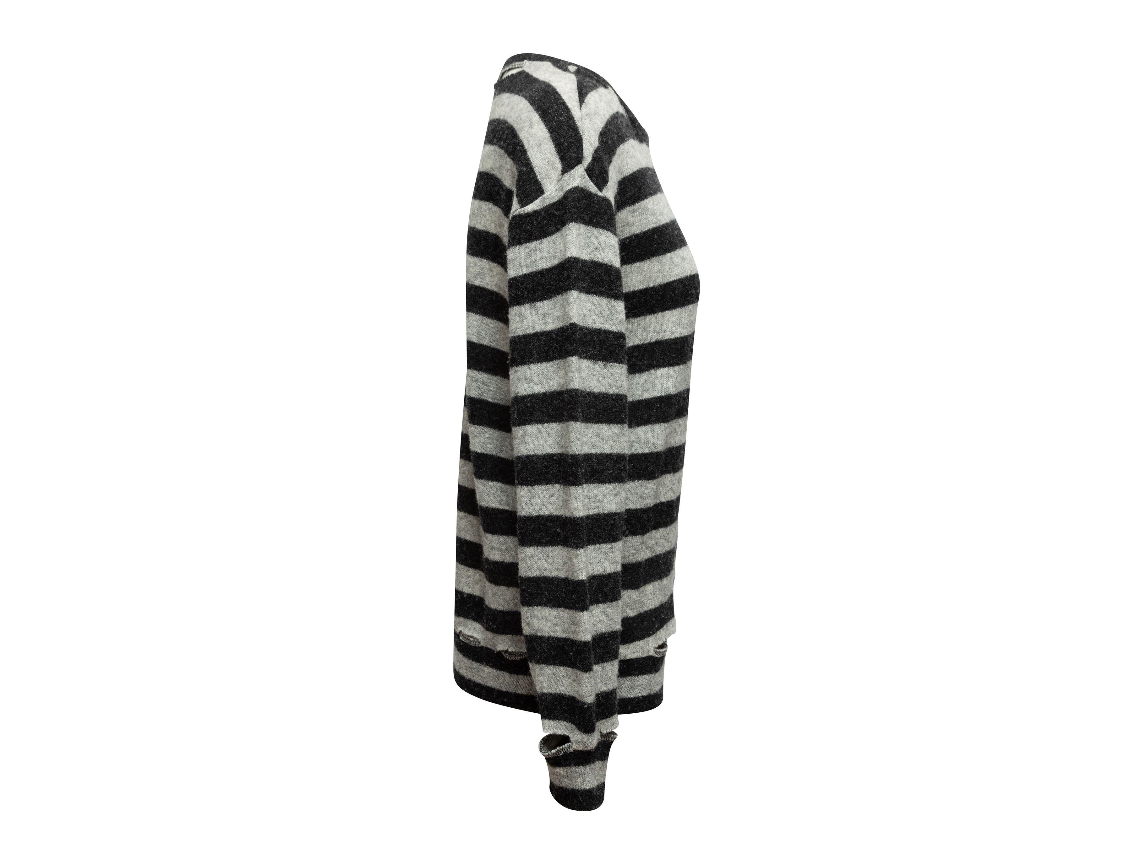 Women's R13 Black & Grey Distressed Striped Wool Sweater