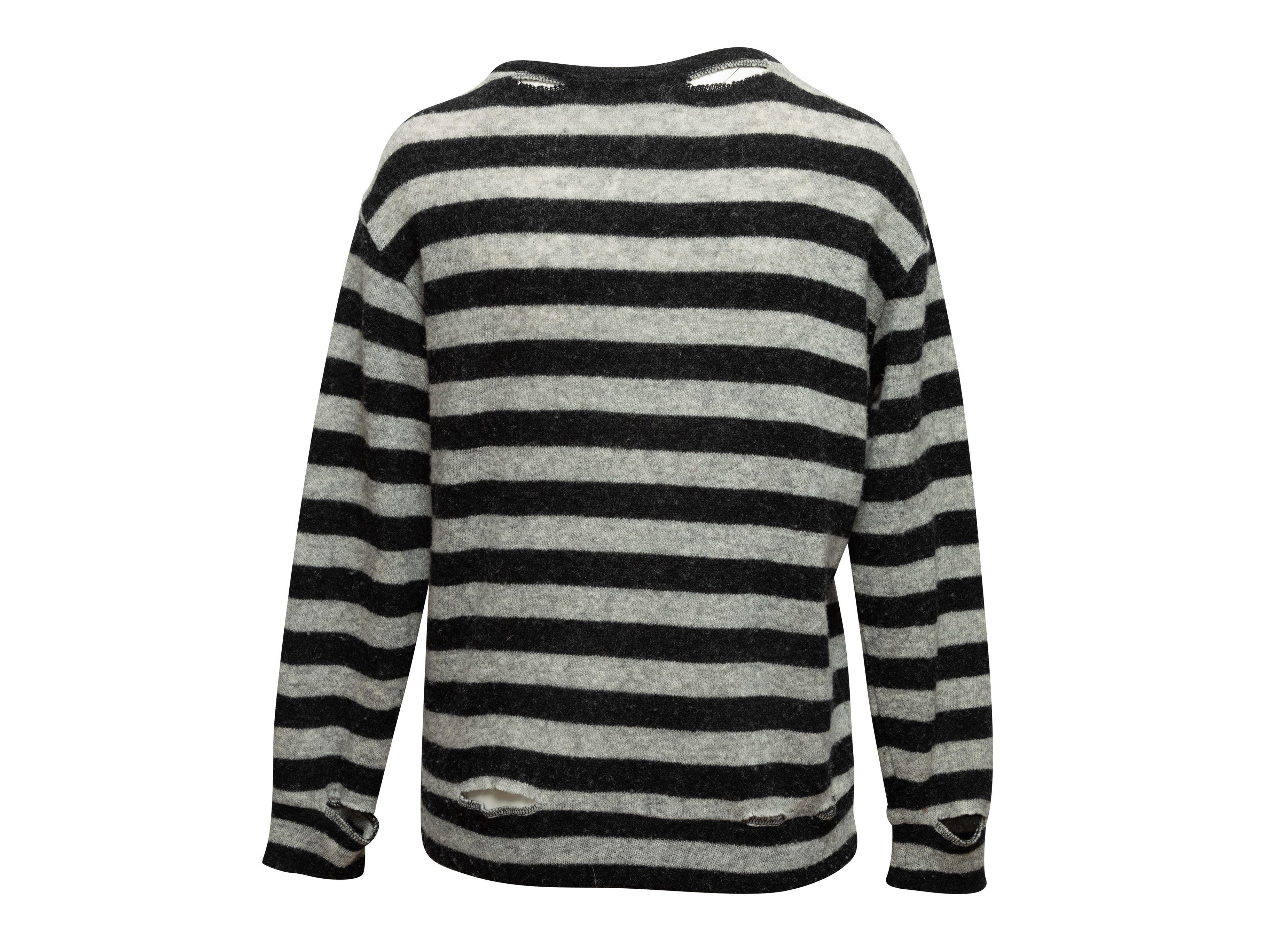 R13 Black & Grey Distressed Striped Wool Sweater 1