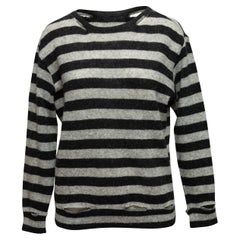 R13 Black & Grey Distressed Striped Wool Sweater