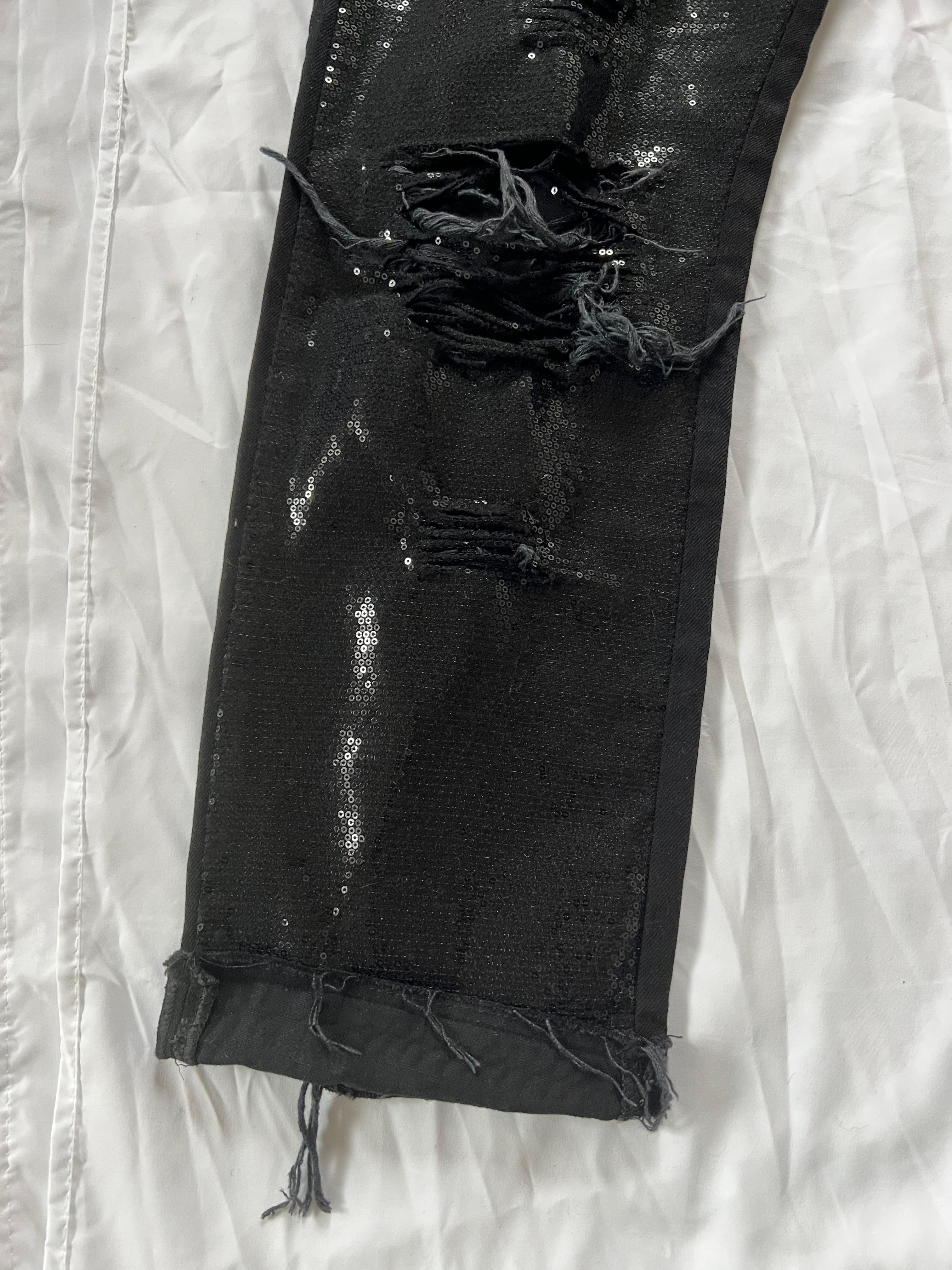 R13 Black Sequin Boyfriend Jeans Pants, Size 25 For Sale 6
