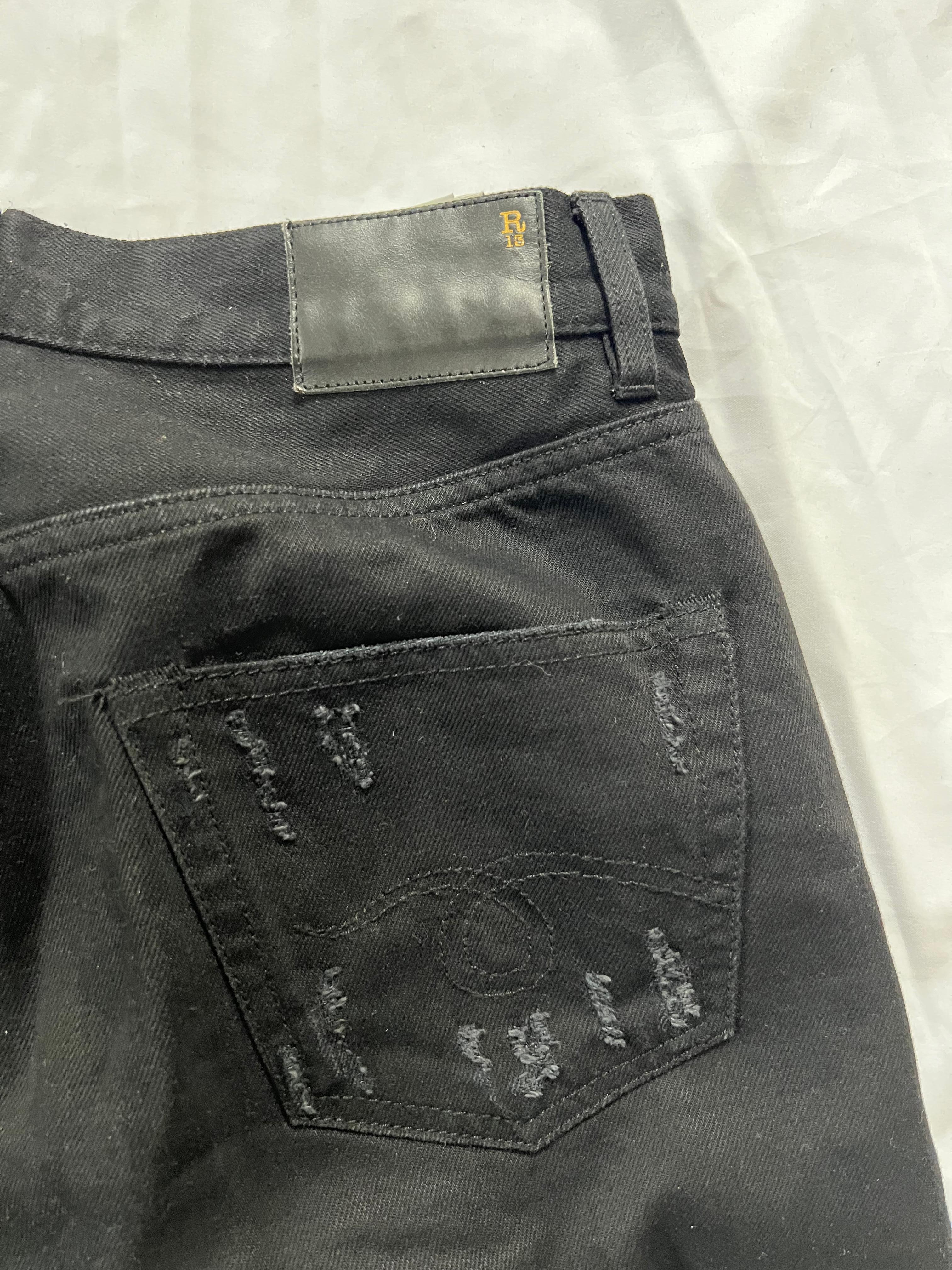 Women's R13 Black Sequin Boyfriend Jeans Pants, Size 25 For Sale