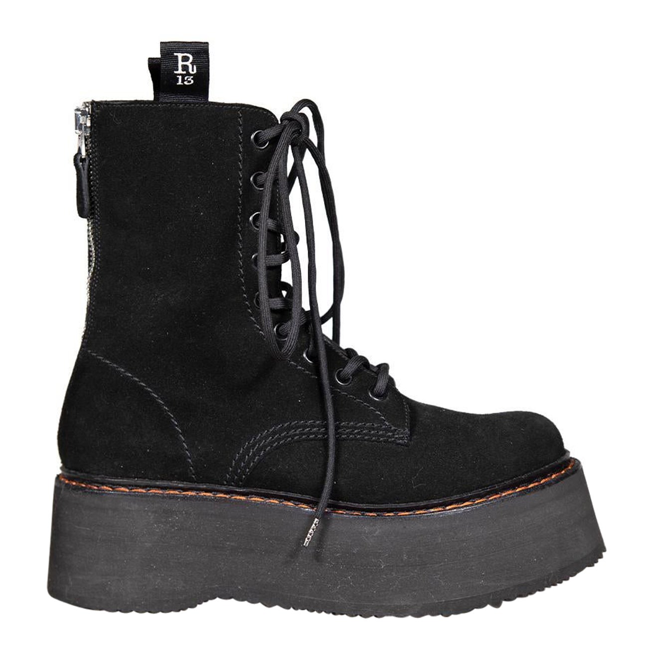R13 Black Suede Double Stack Boots Size EU 40