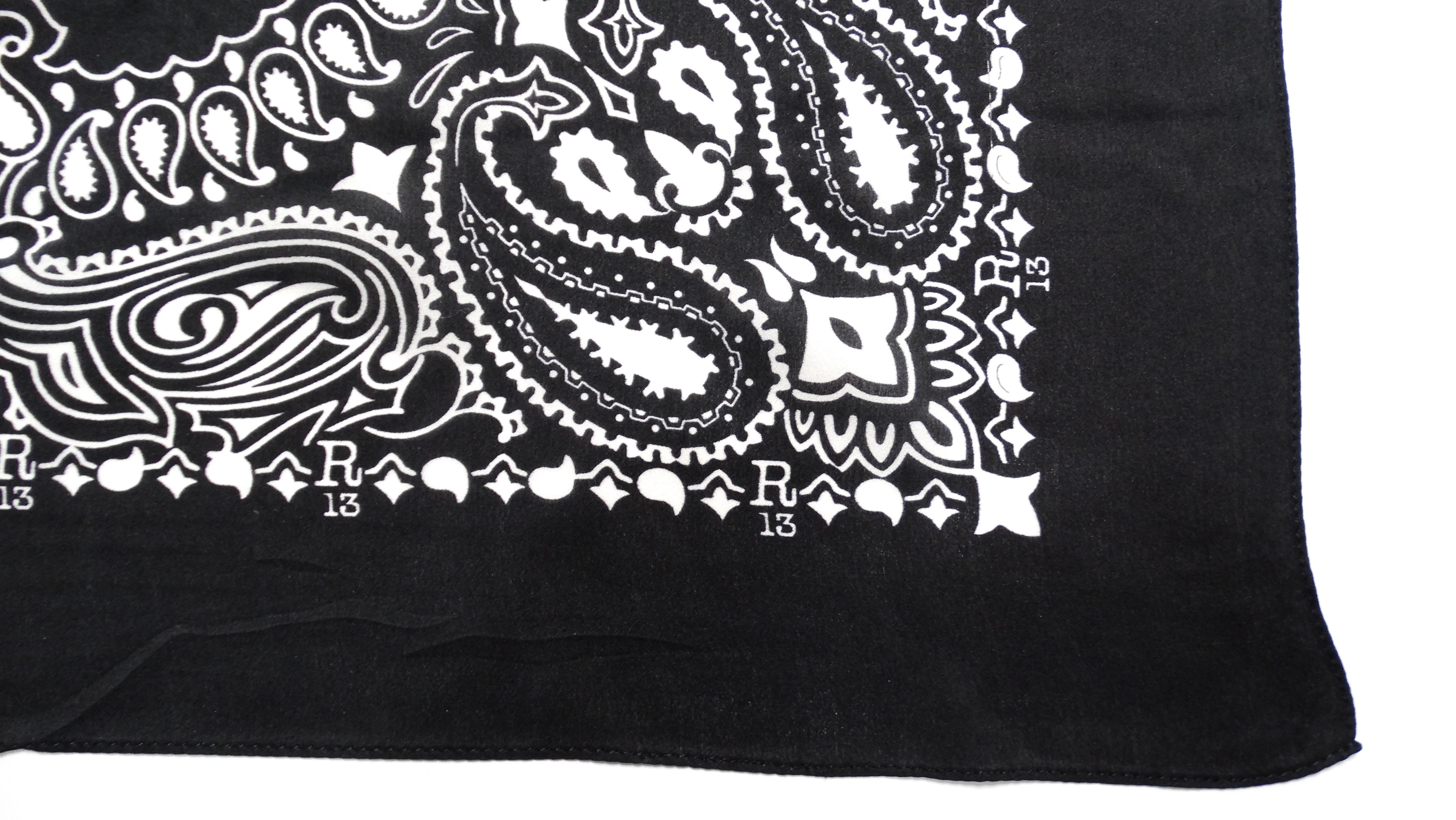 Nero R13 Black & White Paisley Bandana Silk Scarf in vendita