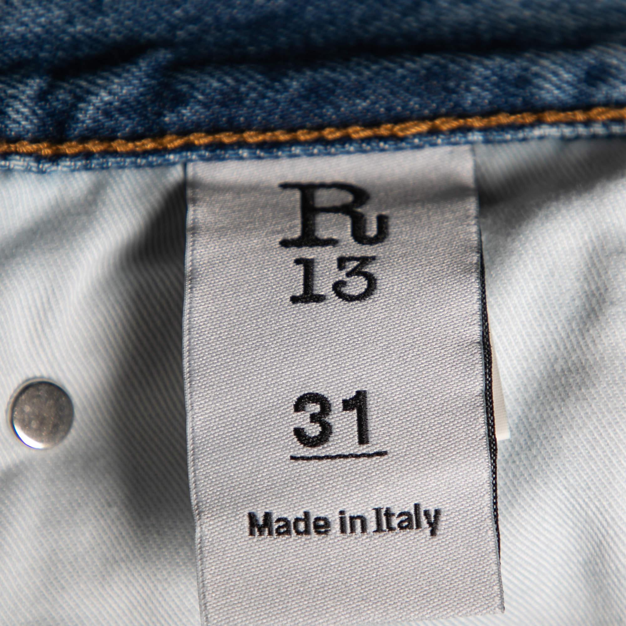 R13 Blue Denim Asymmetric Waist Frayed Edged Shorts M In Good Condition For Sale In Dubai, Al Qouz 2