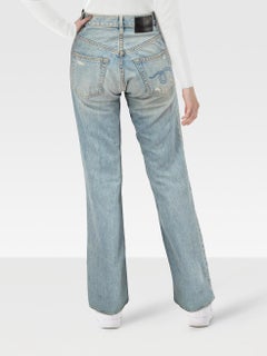 R13 - Jeans a gamba tesa blu invecchiati a vita alta, taglia S