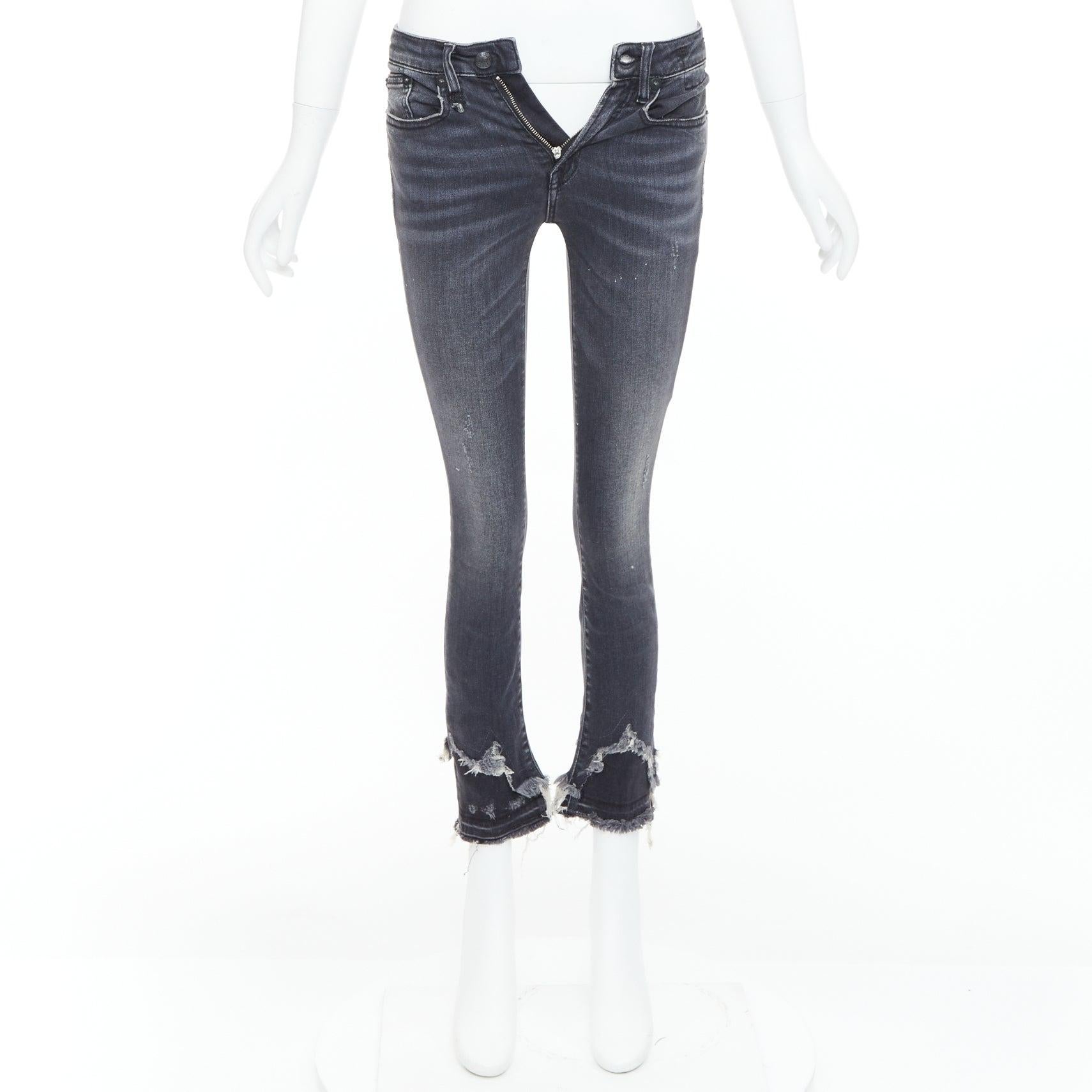 R13, jeans skinny grigio scuro a vita media con orlo strappato, 24
