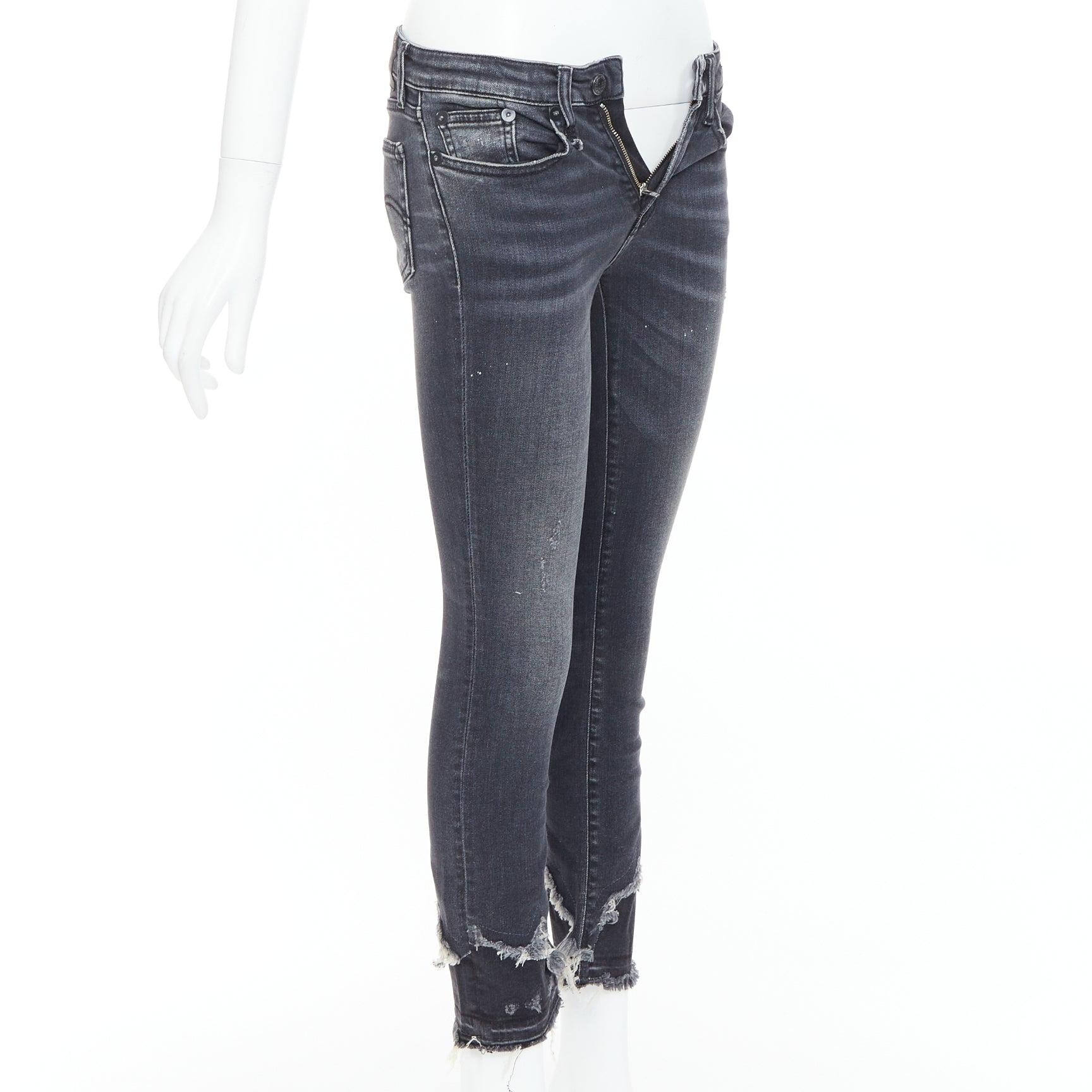 Grigio R13, jeans skinny grigio scuro a vita media con orlo strappato, 24