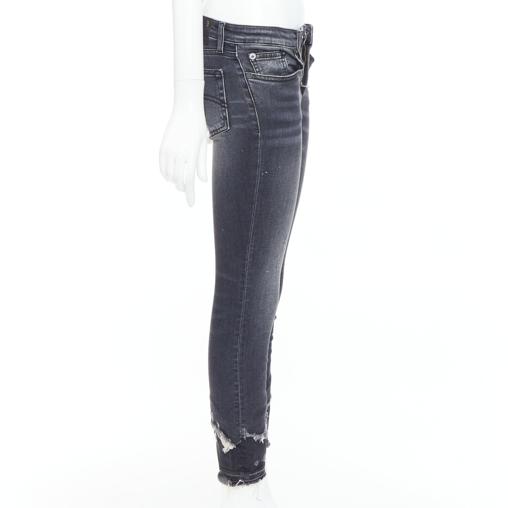 R13, jeans skinny grigio scuro a vita media con orlo strappato, 24