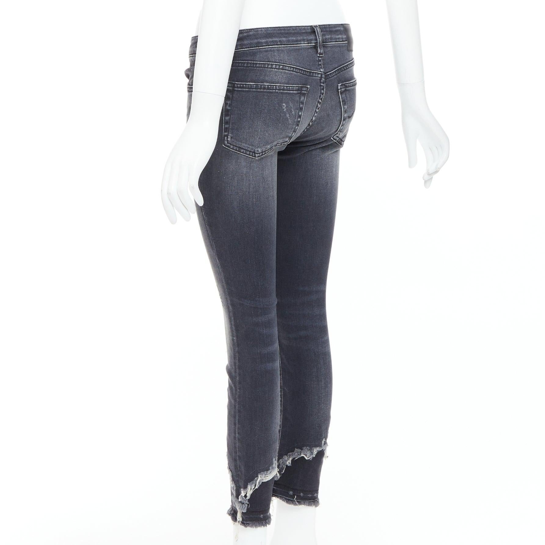 R13, jeans skinny grigio scuro a vita media con orlo strappato, 24