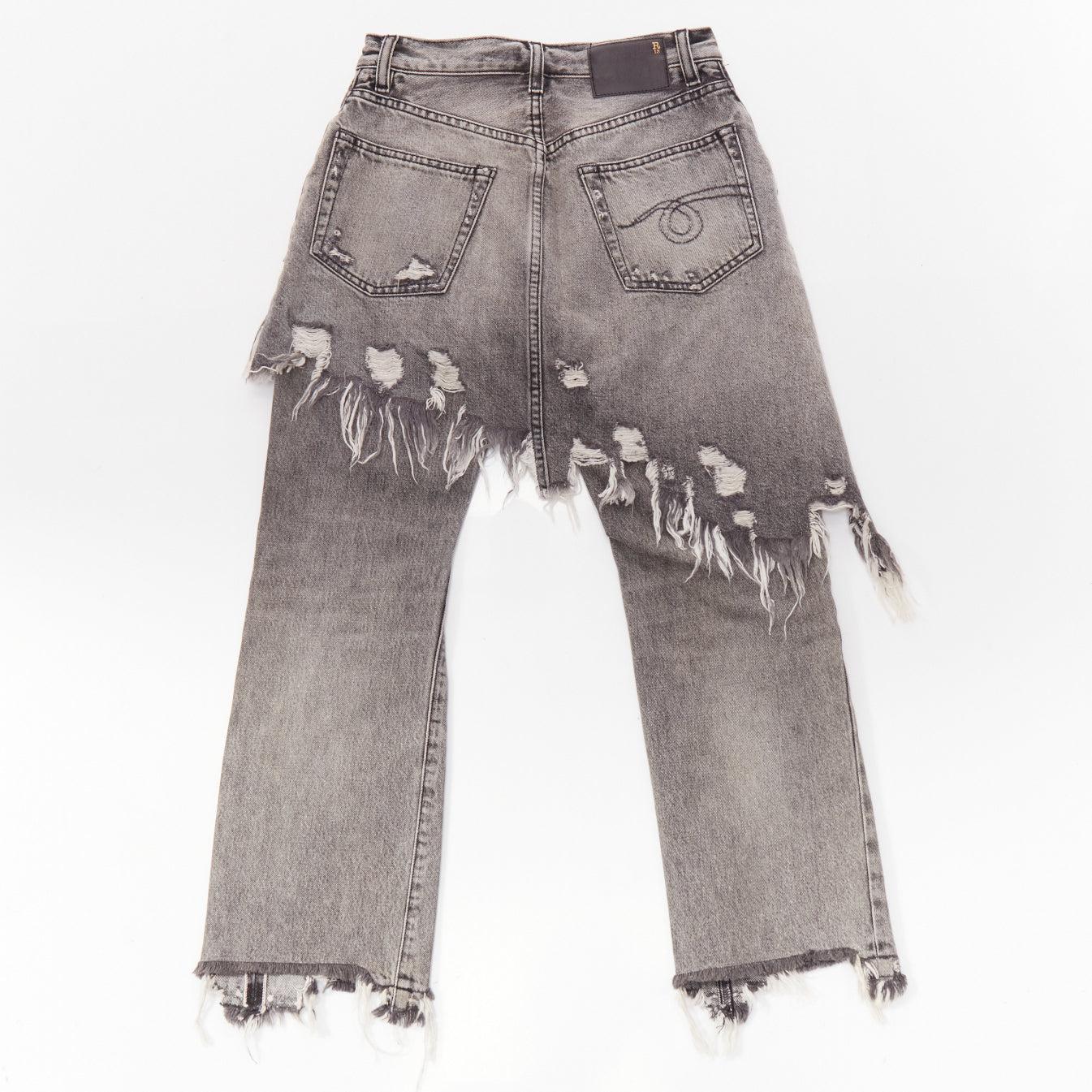 Gray R13 grey distressed stone washed layered asymmetric skirt cropped jeans XS
