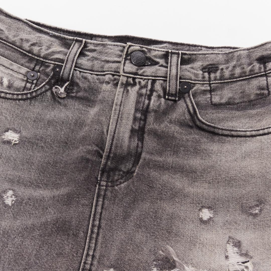 R13 grey distressed stone washed layered asymmetric skirt cropped jeans XS In Good Condition In Hong Kong, NT
