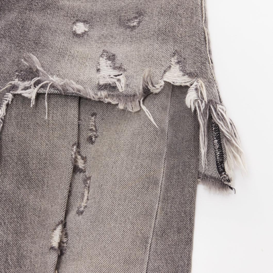 Women's R13 grey distressed stone washed layered asymmetric skirt cropped jeans XS
