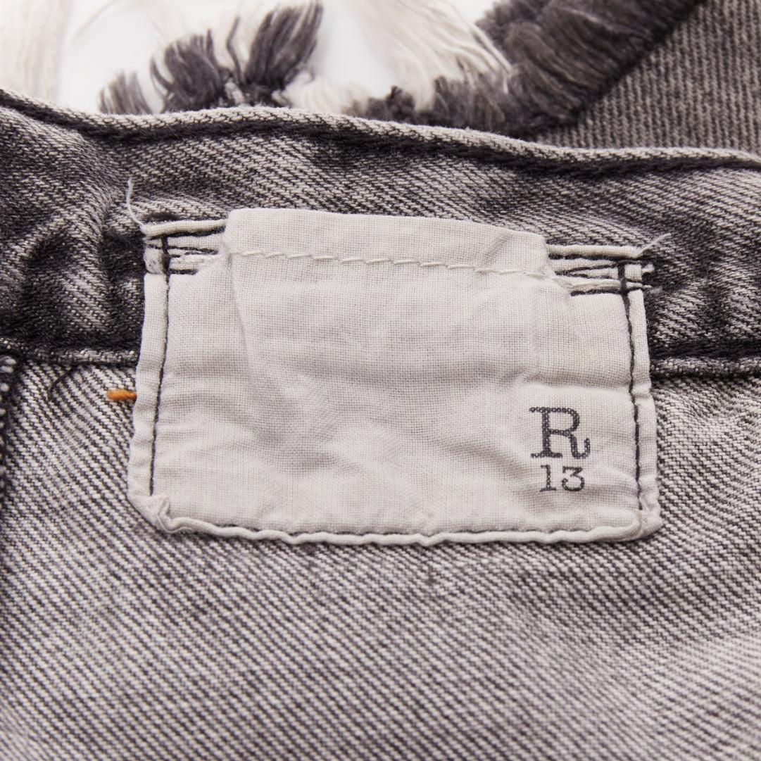 R13 grey distressed stone washed layered asymmetric skirt cropped jeans XS 2