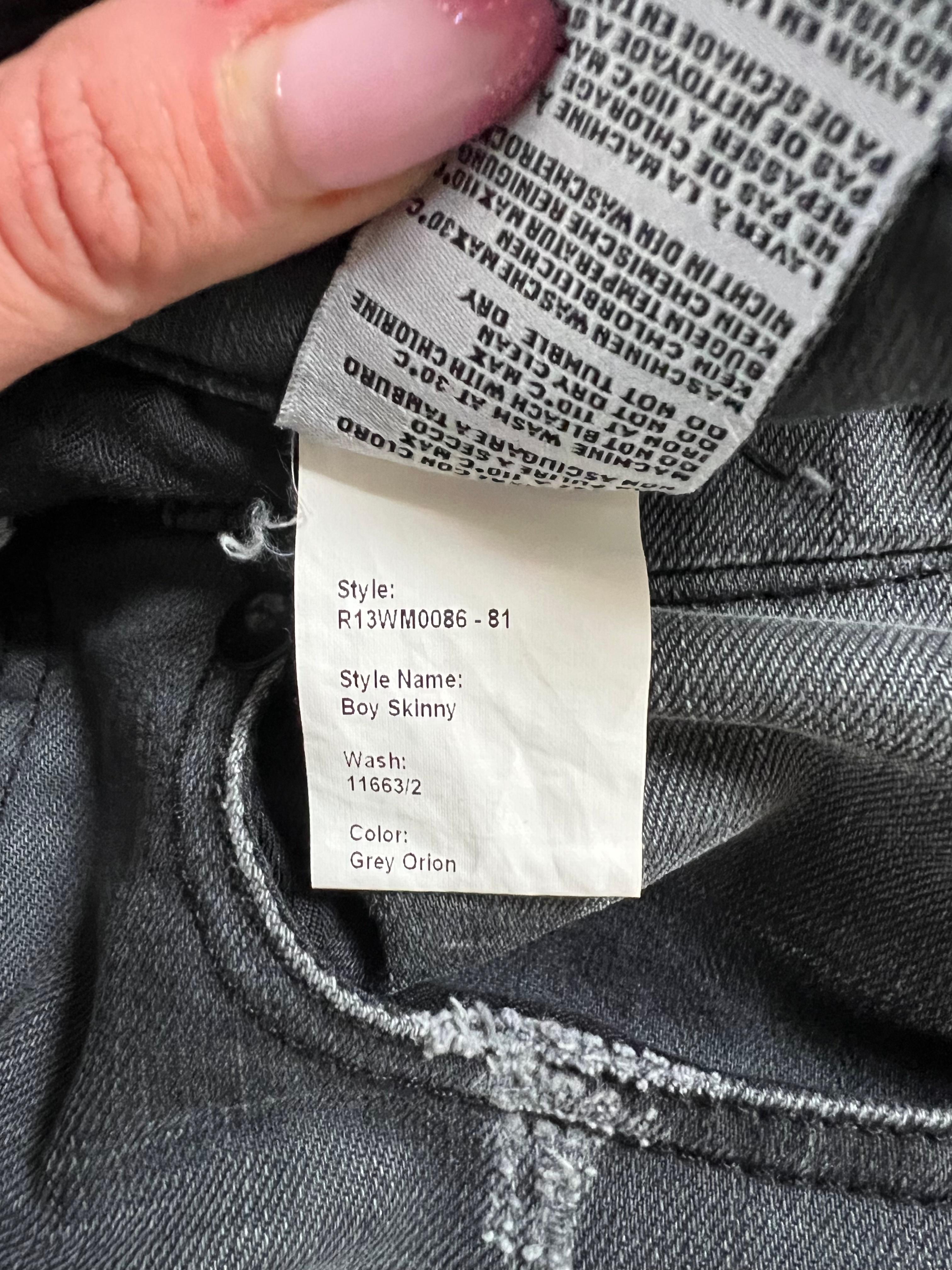 R13 Grey Orion Boy Skinny Jeans Pants, Size 27 For Sale 5