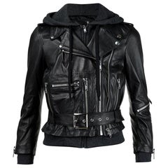 R13 Hooded Washed-Leather and Jersey Biker Jacket 