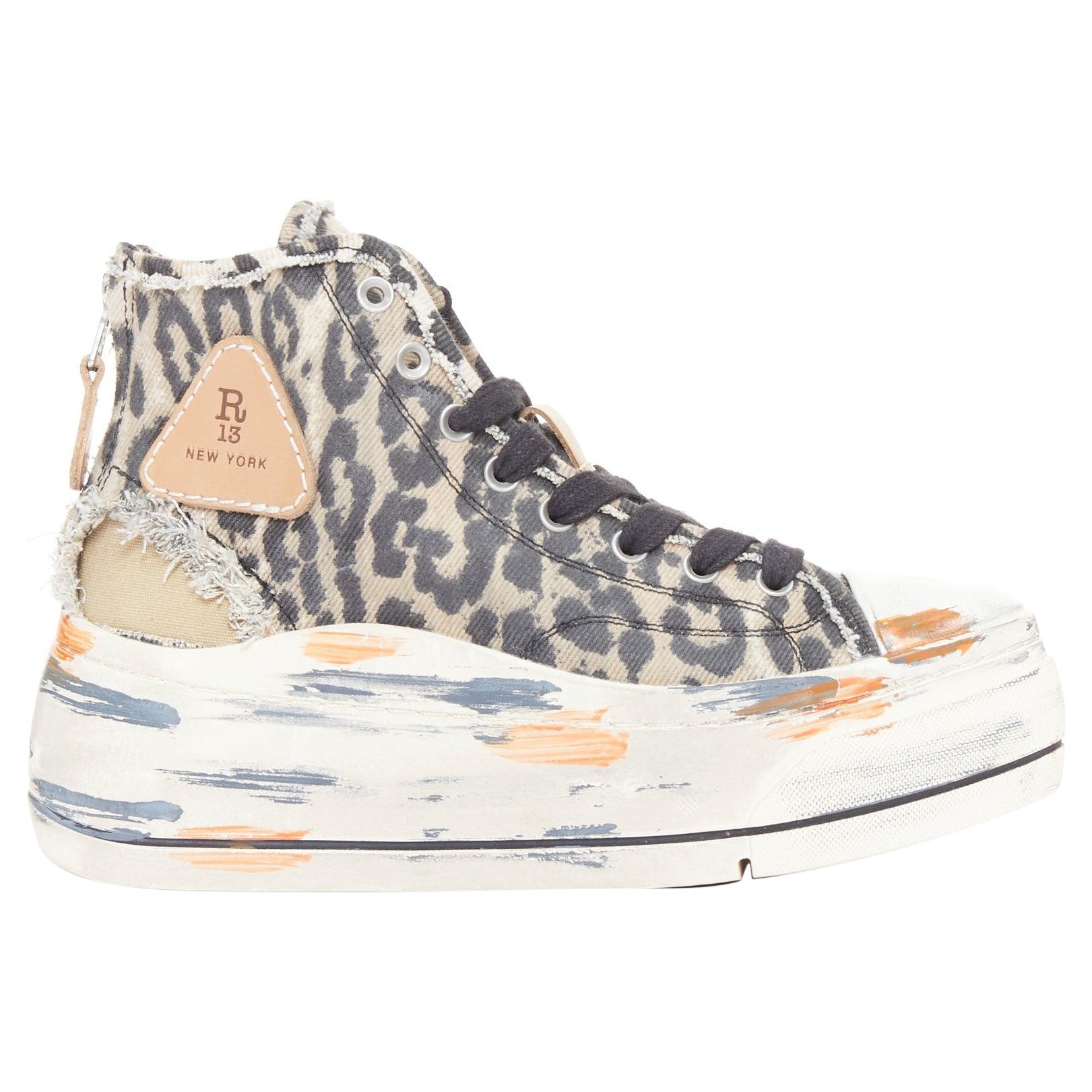 R13 Kurt beige gris leopardo efecto pintura plataforma zapatillas altas EU38 en venta