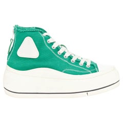 R13 Kurt bright green distressed canvas chunky platform high top sneakers EU37