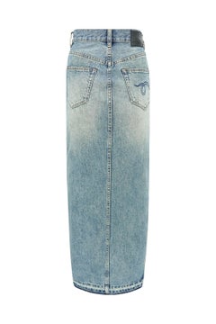 R13 Light Wash Japanese Denim Maxi Pencil Skirt with Side Slit