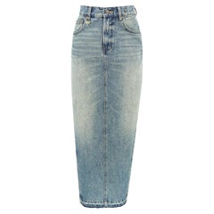 R13 Light Wash Japanese Denim Maxi Pencil Skirt with Side Slit
