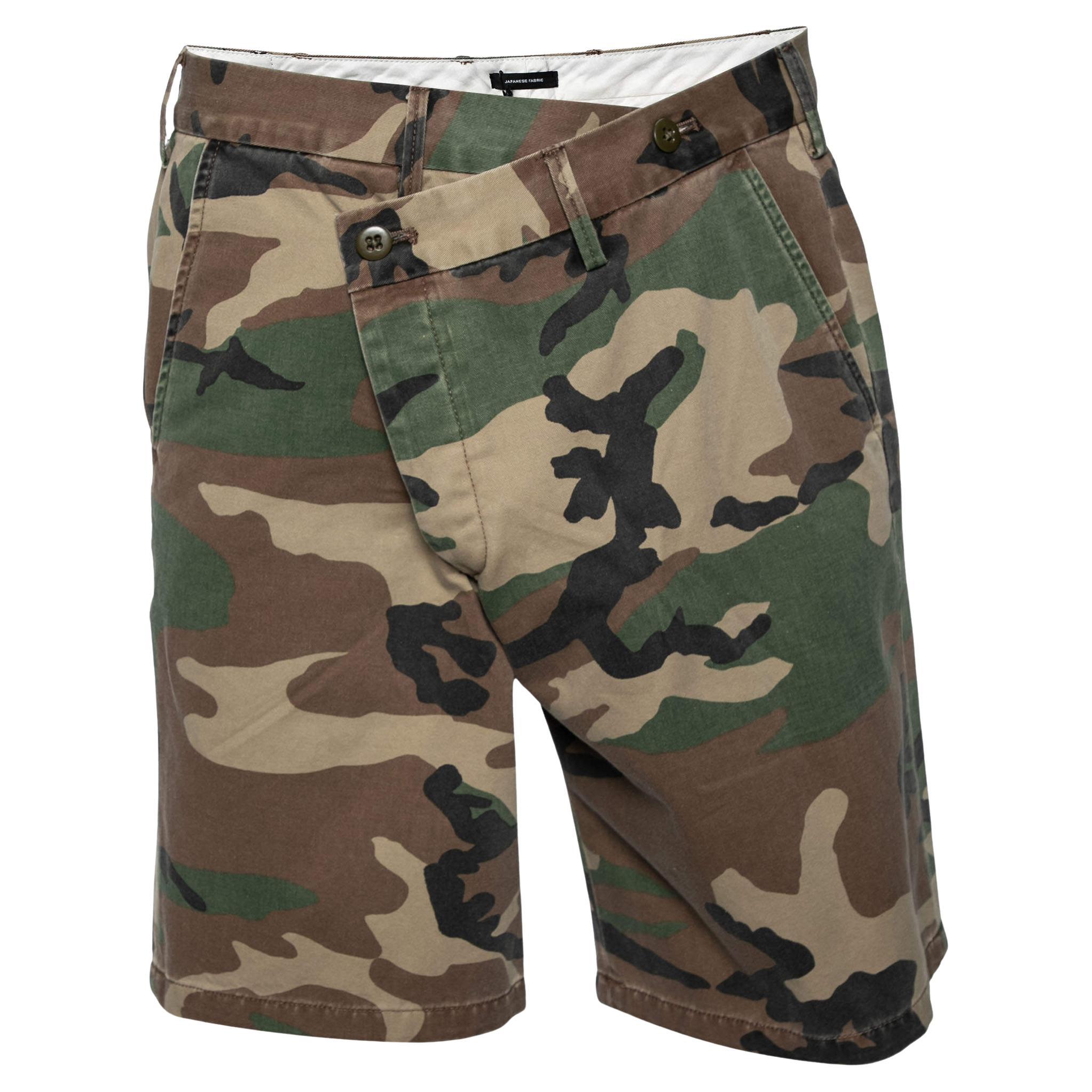 R13 Multicolored Camouflage Print Cotton Crossover Waist Shorts M For Sale