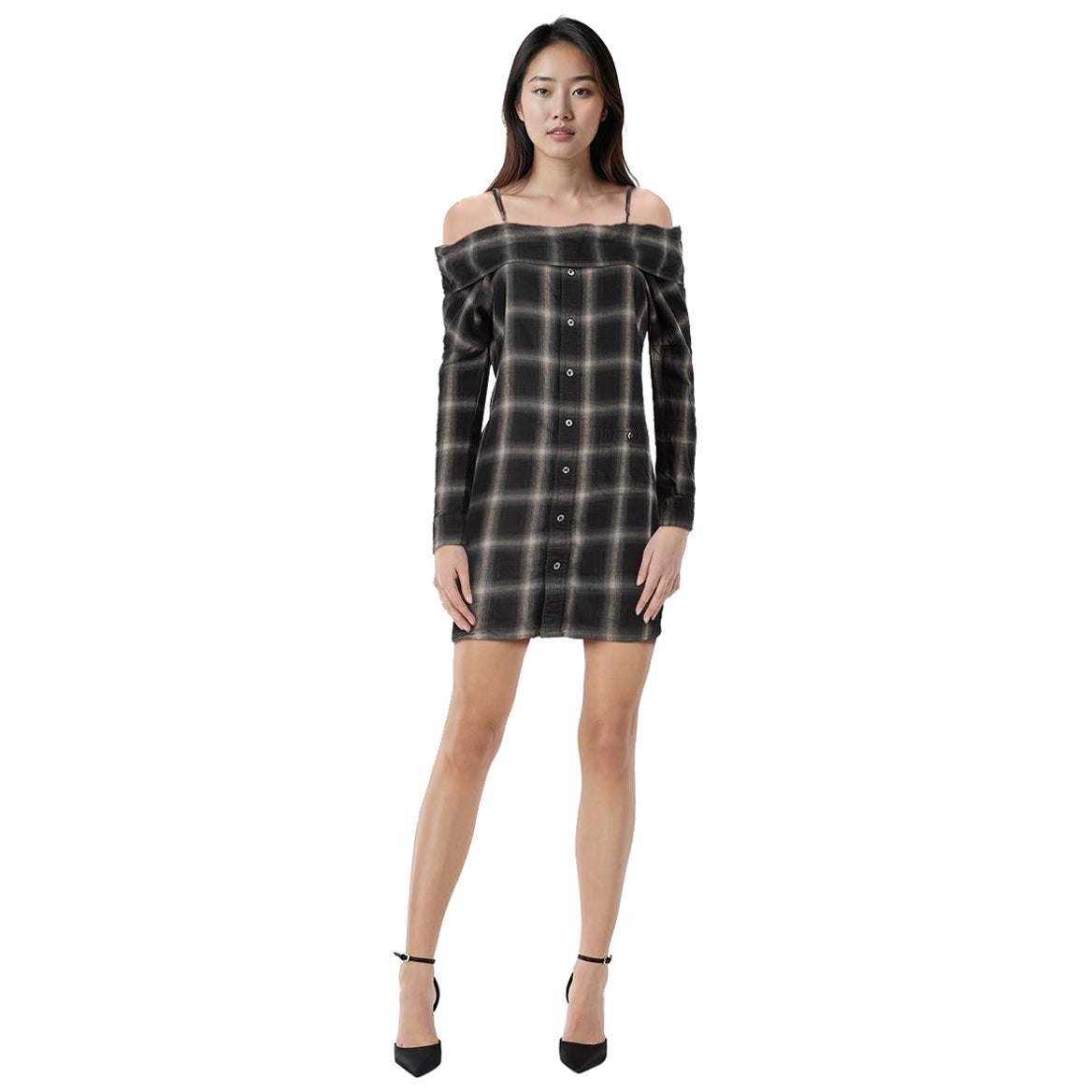 R13 Mini robe à carreaux à épaules dégagées Taille XS en vente