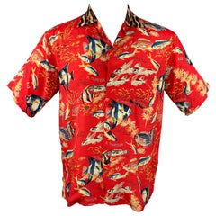 R13 S 19 Size XS Red Fish Print Viscose Hawaiian Shirt