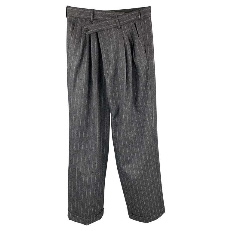 R13 Size 26 Charcoal Pinstripe Wool Triple Pleat Dress Trousers at 1stDibs