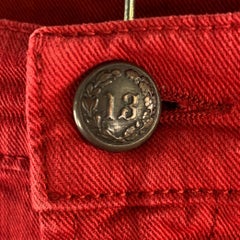 R13 Size 31 Red Embroidery Cotton Blend Wide Leg Jeans