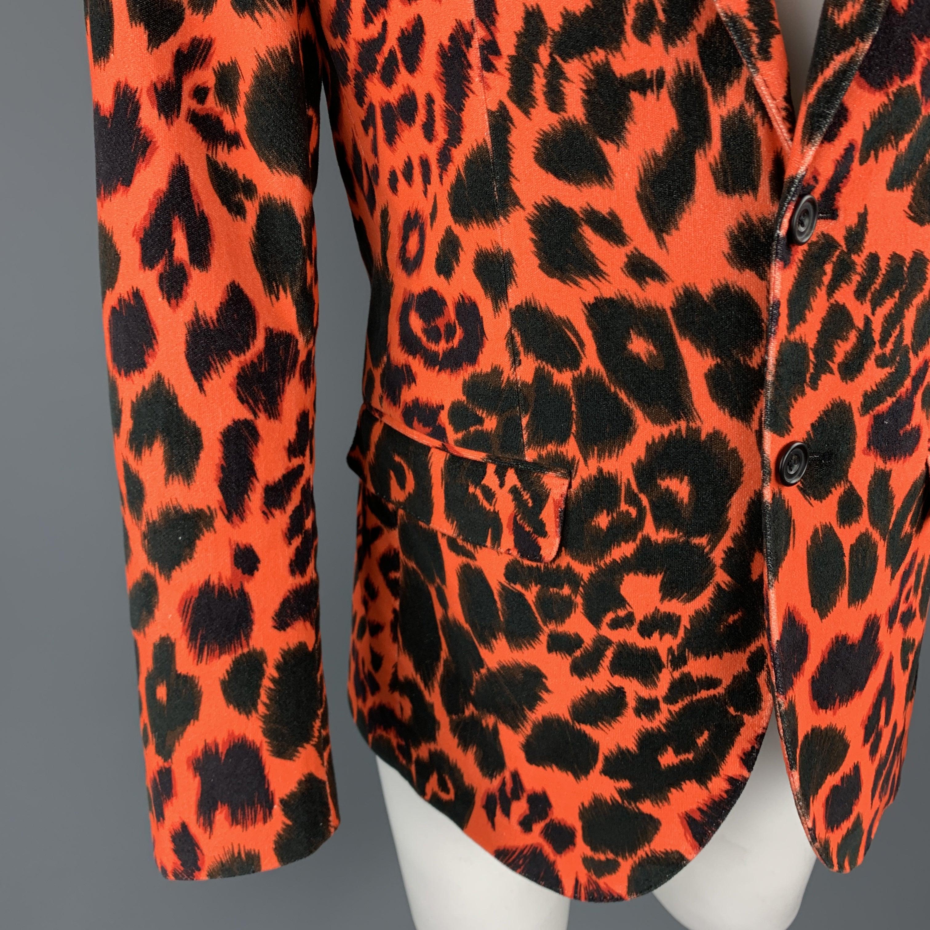 R13 Size 38 Orange & Black Leopard  Print Cotton Velvet Notch Lapel Sport Coat In Excellent Condition For Sale In San Francisco, CA