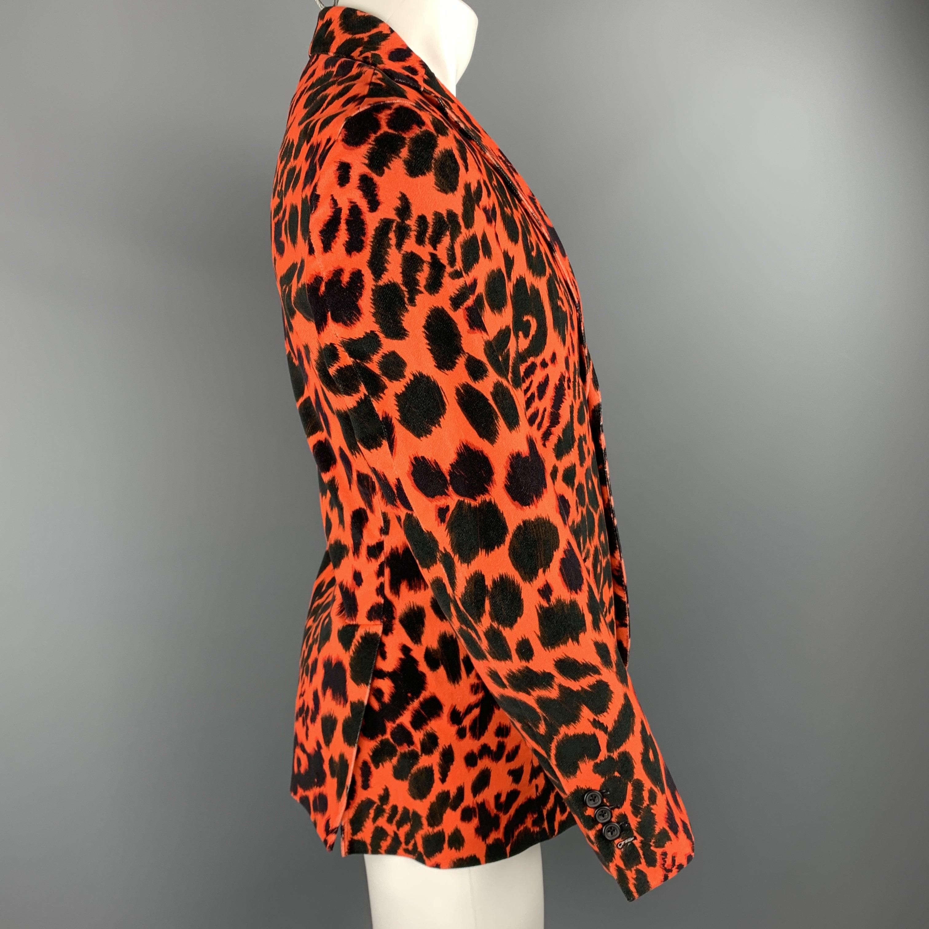 Men's R13 Size 38 Orange & Black Leopard  Print Cotton Velvet Notch Lapel Sport Coat For Sale