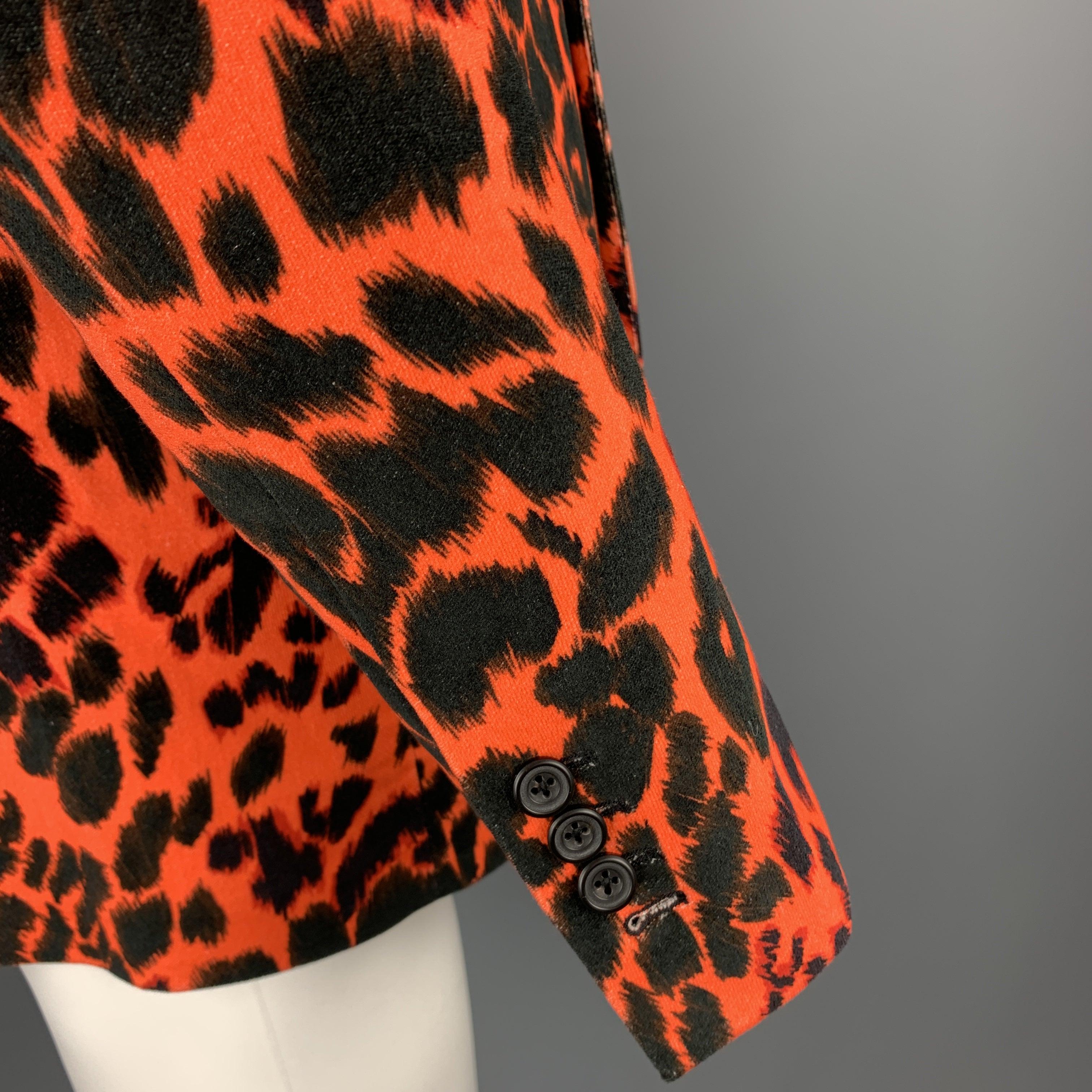 R13 Size 38 Orange & Black Leopard  Print Cotton Velvet Notch Lapel Sport Coat For Sale 1